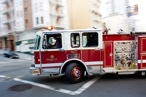 Fire truck responding to fire alarm in Fort Lauderdale, FL